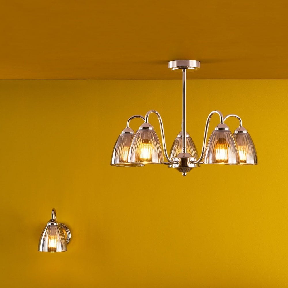 Glynis Polished Nickel 5 Light Semi Flush Fitting