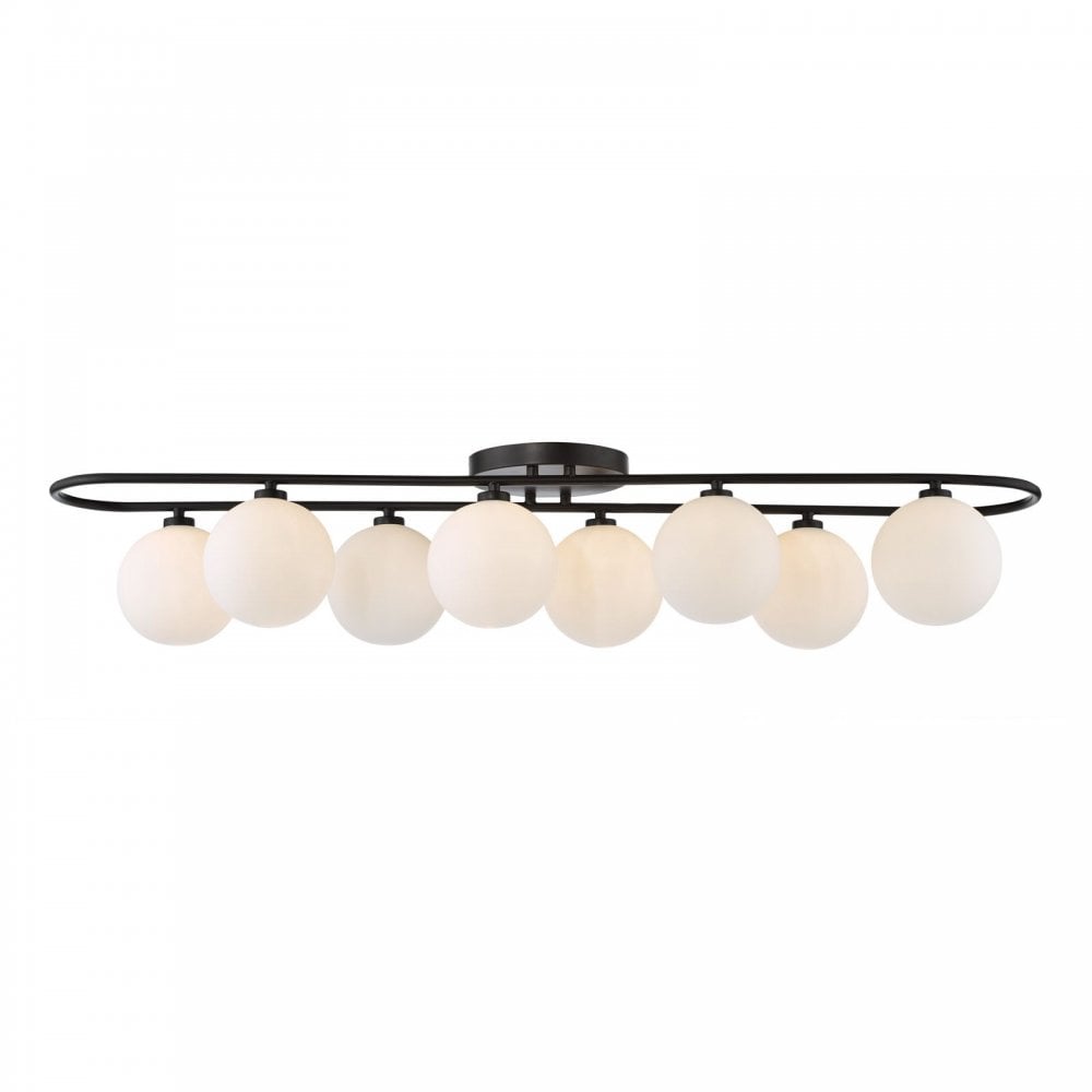 Luana 8 Light Semi Flush Fitting in Matt Black & Opal Glass