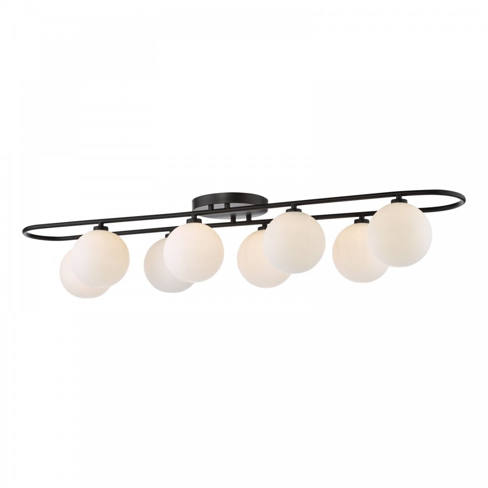 Luana 8 Light Semi Flush Fitting in Matt Black & Opal Glass