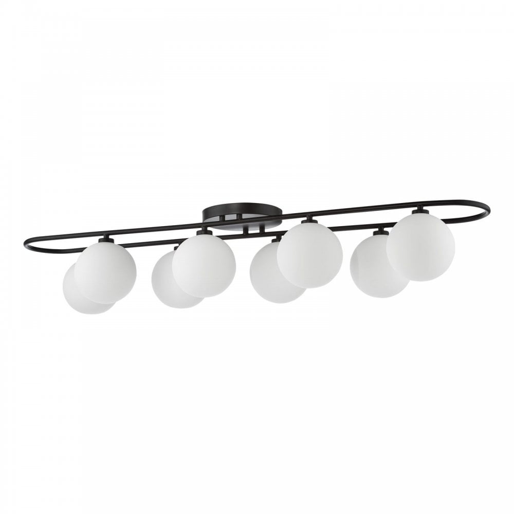Luana 8 Light Semi Flush Fitting in Matt Black & Opal Glass