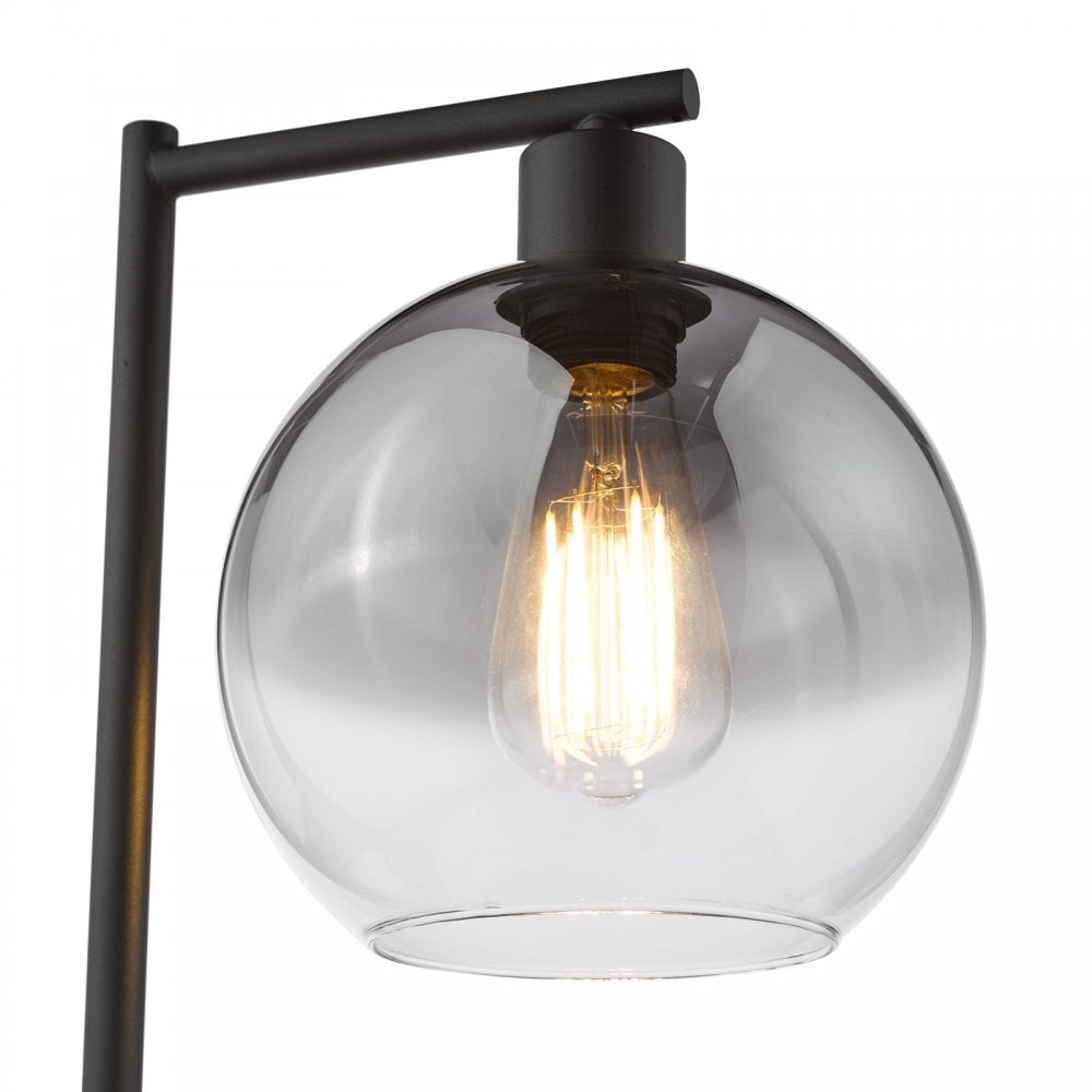 Lycia Matt Black Table Lamp C/W Smoked Ombre Glass