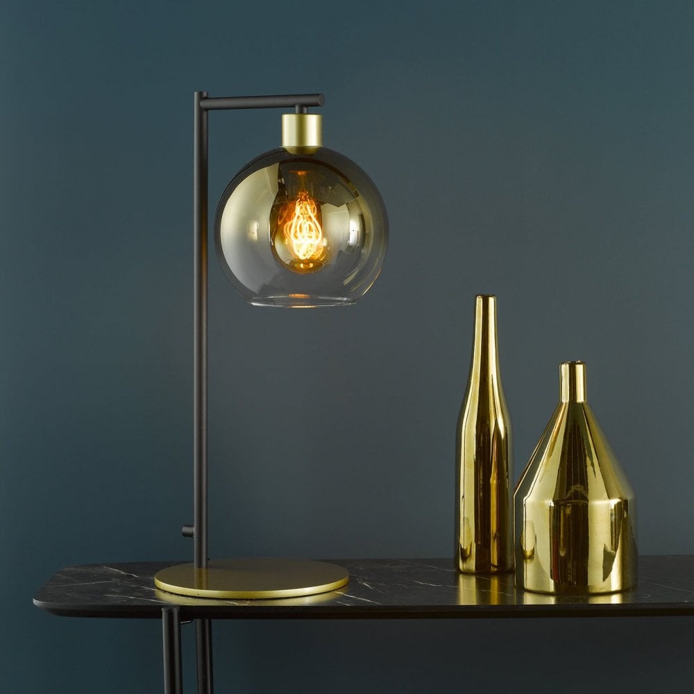 Lycia Satin Gold Table Lamp C/W Gold Ombre Glass
