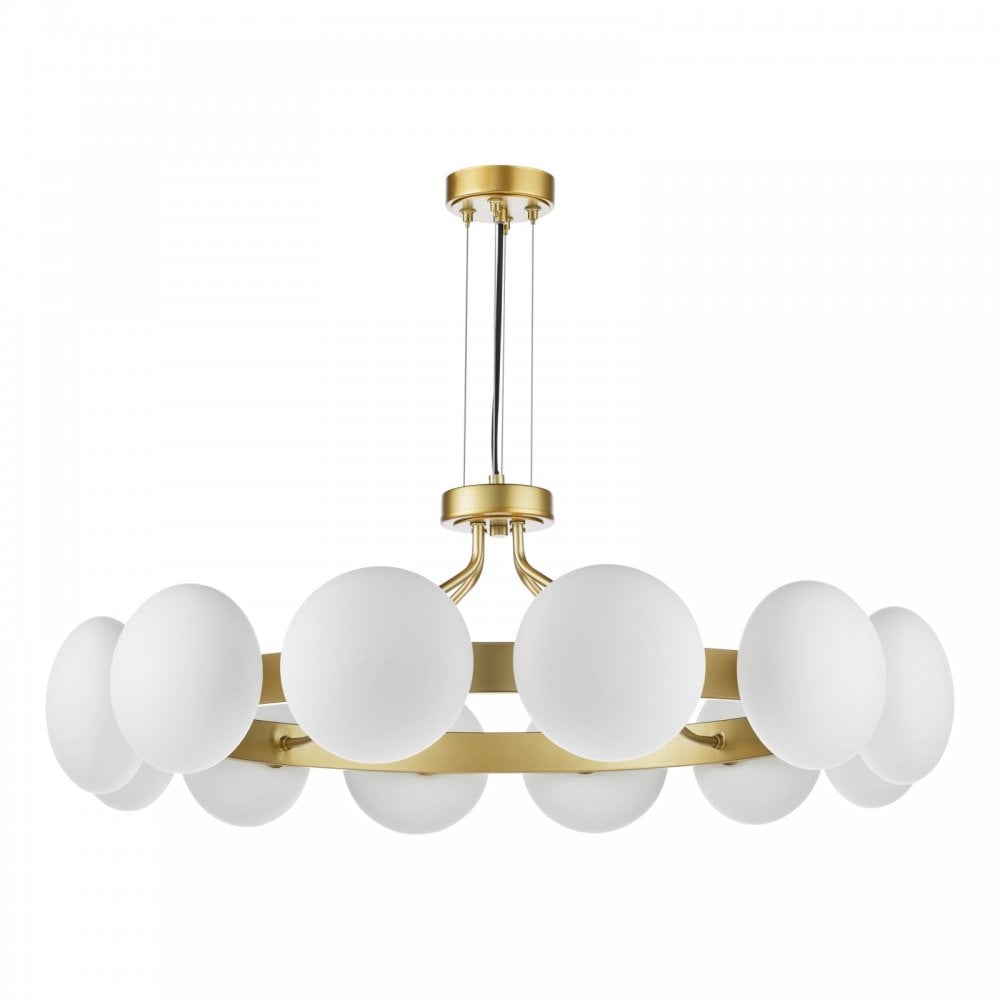 Tauri 12 Light Gold & Opal Glass Pendant