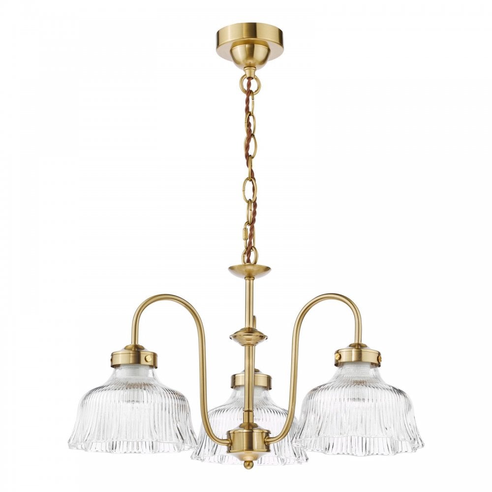 Maude 3 Light Natural Brass & Ribbed Glass Pendant