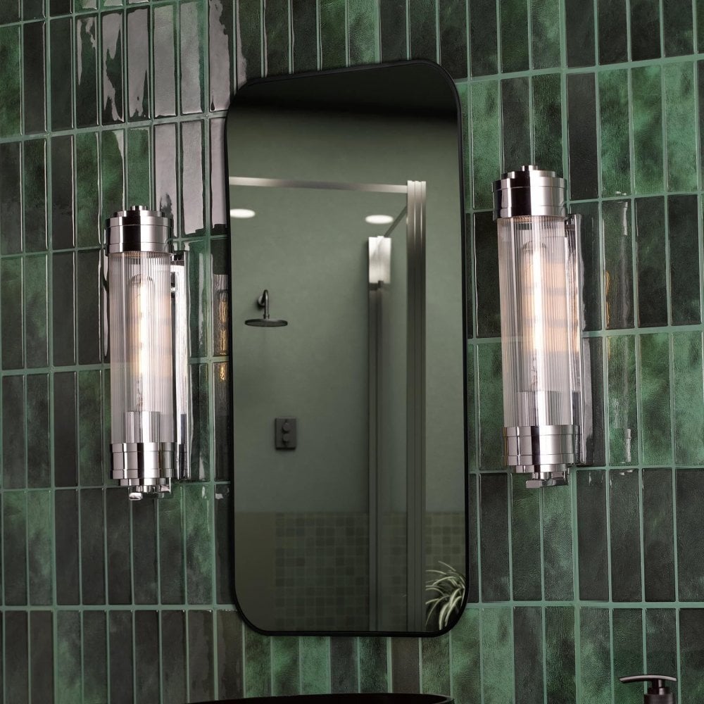 Tommaso Polished Nickel & Ribbed Glass Bathroom Wall Light IP44
