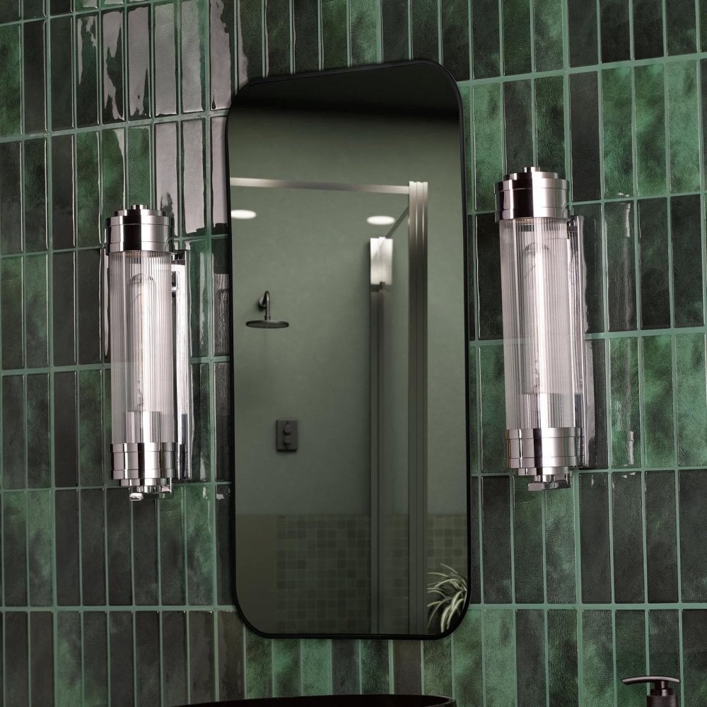 Tommaso Polished Nickel & Ribbed Glass Bathroom Wall Light IP44