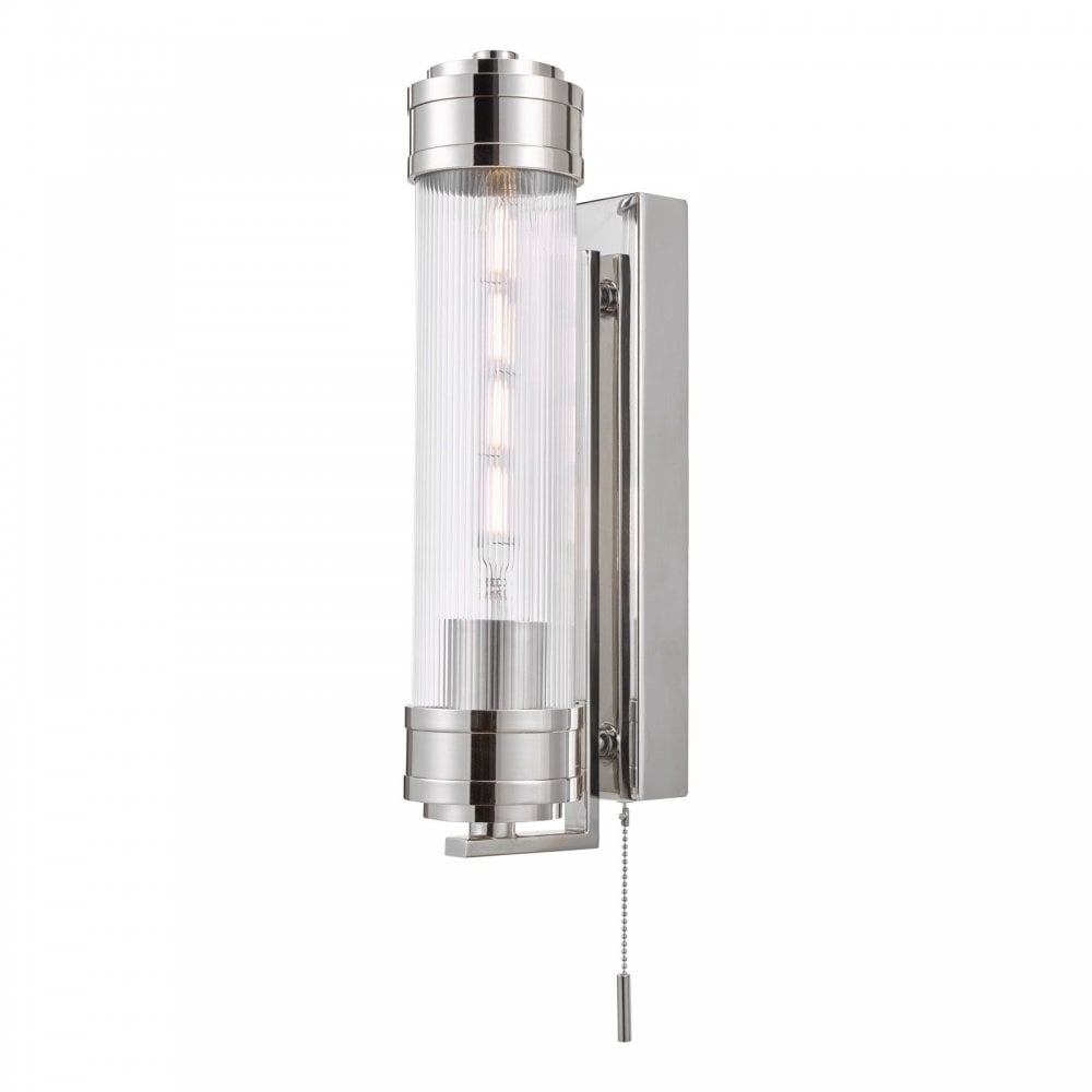 Tommaso Polished Nickel & Ribbed Glass Bathroom Wall Light IP44