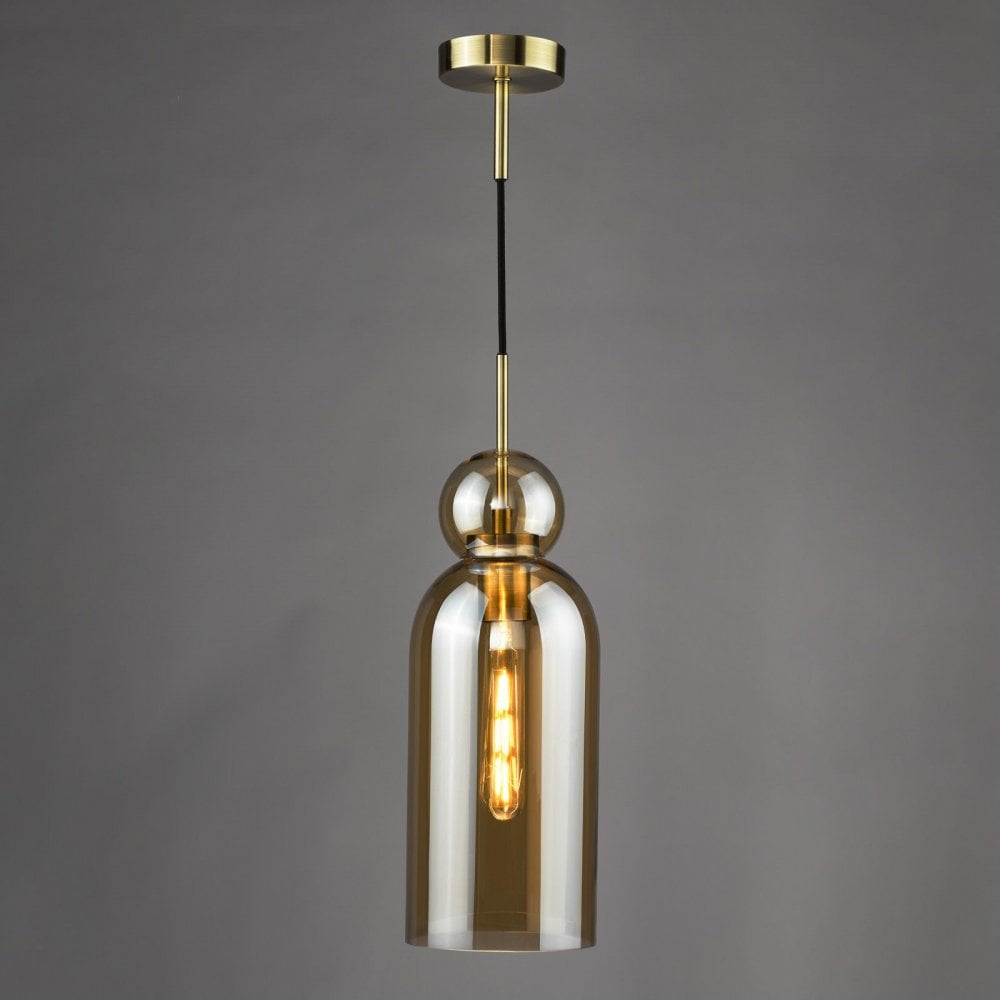 Tao Brushed Bronze & Amber Glass Pendant