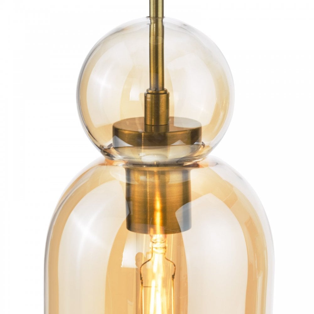 Tao Brushed Bronze & Amber Glass Pendant
