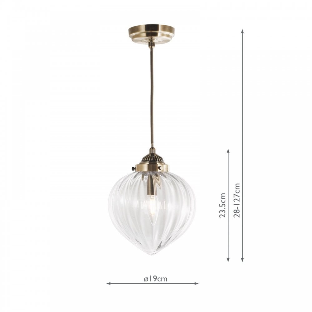 Whitham Antique Brass & Glass Single Pendant