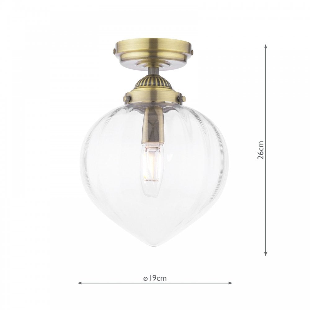 Whitham Antique Brass Bathroom Semi Flush IP44