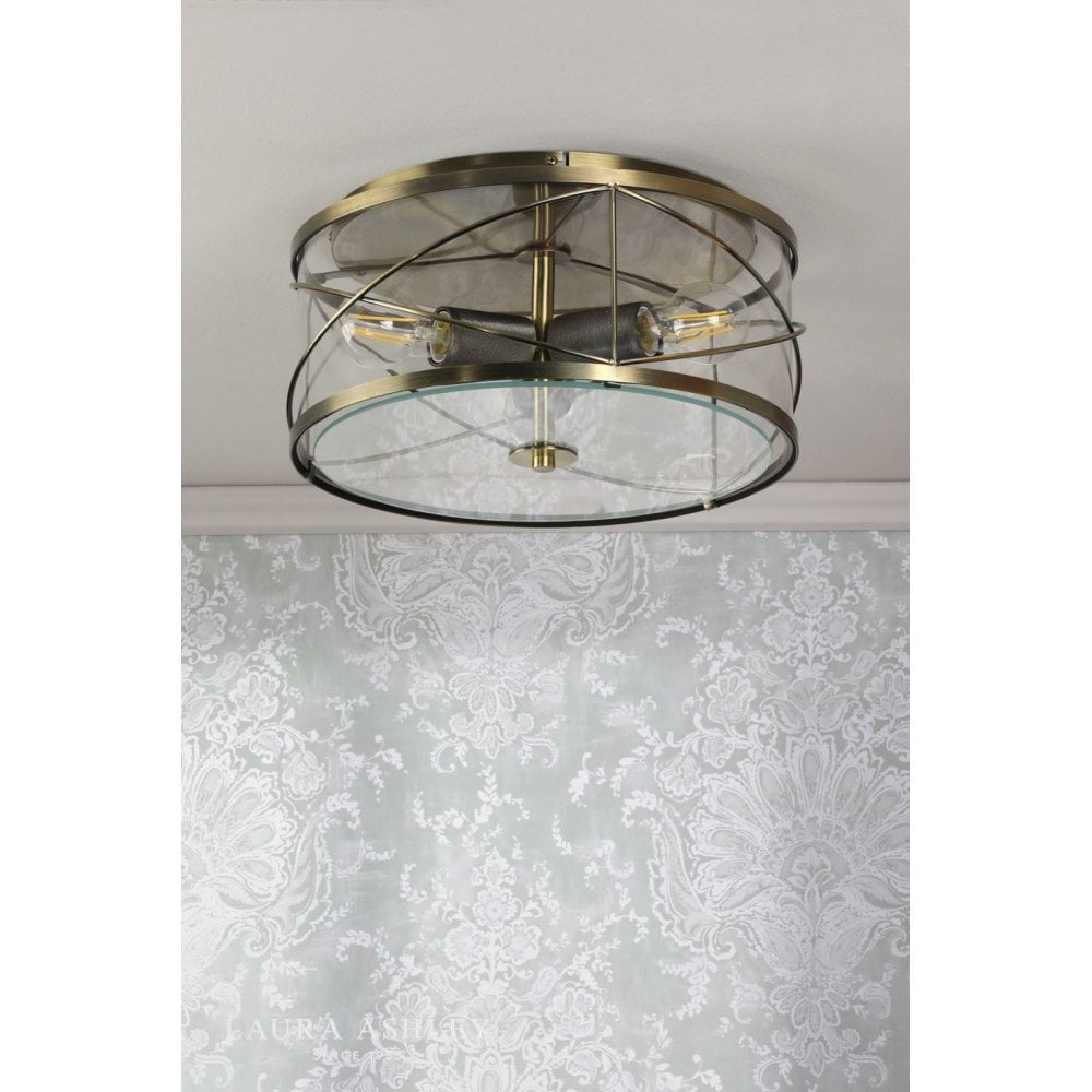 Beckworth 3 Light Semi Flush Fitting in Antique Brass