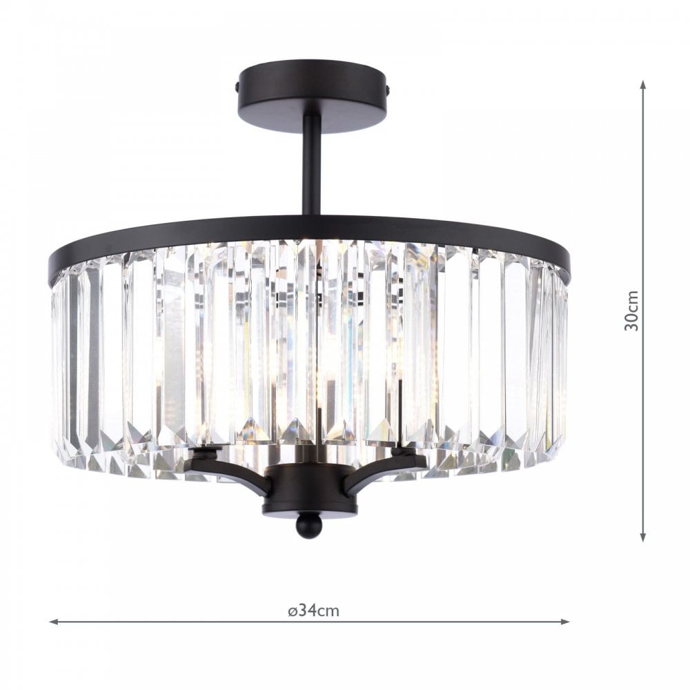 Elkwood 3 Light Semi Flush Fitting in Black Finish