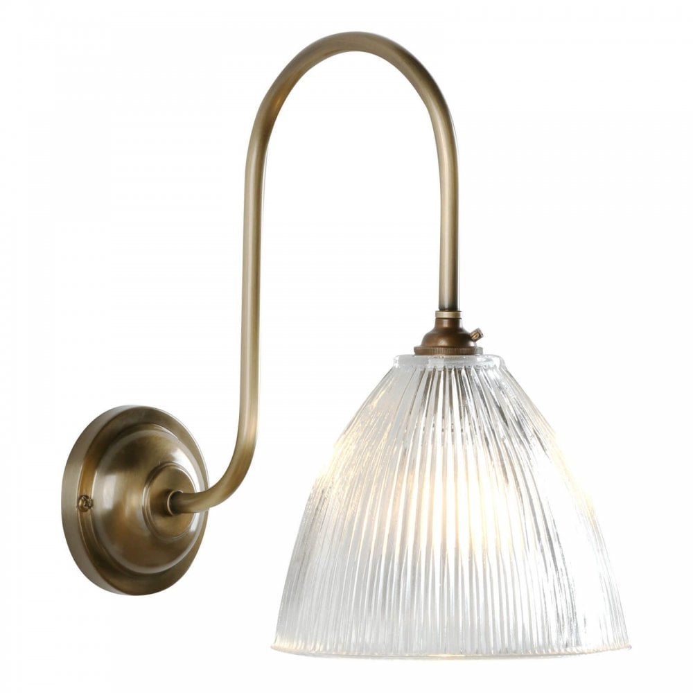 Cambridge Antique Brass Wall Light with Ribbed Glass