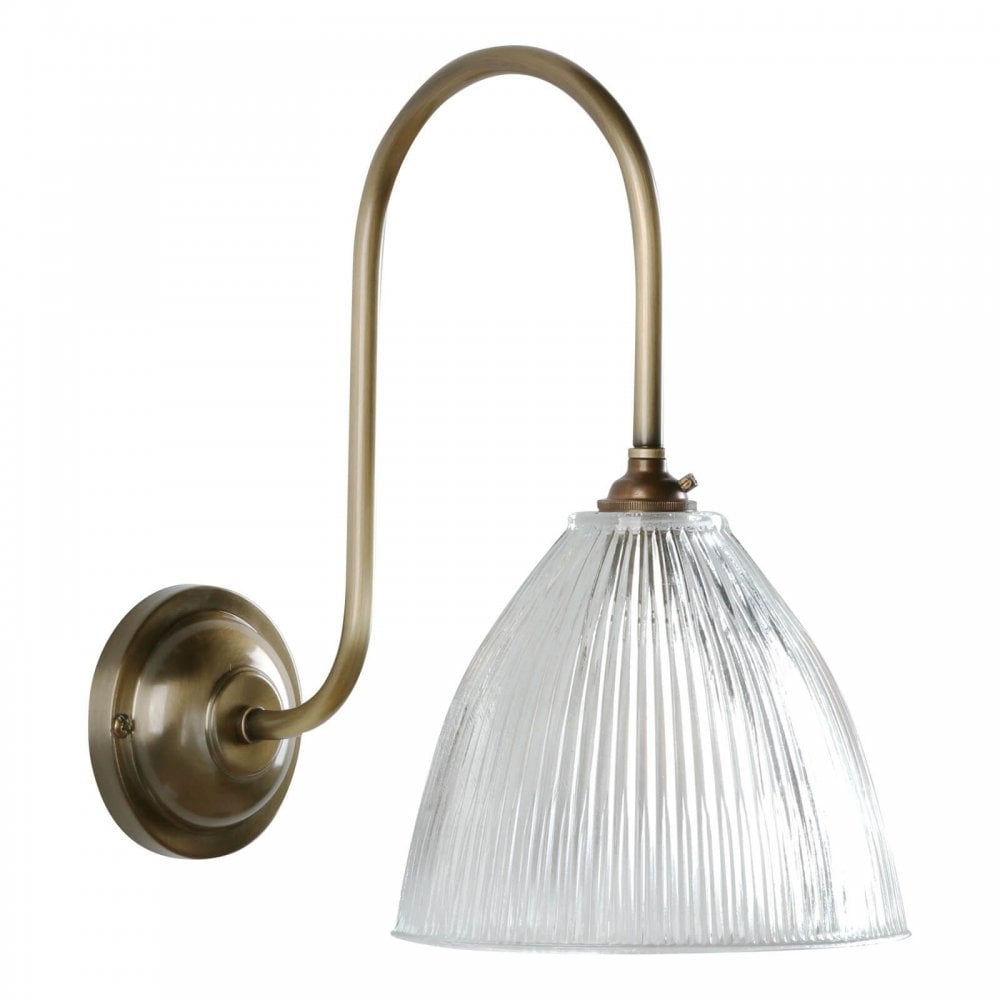 Cambridge Antique Brass Wall Light with Ribbed Glass