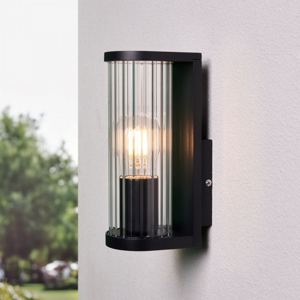 Akuma Ribbed Glass & Black Wall Light