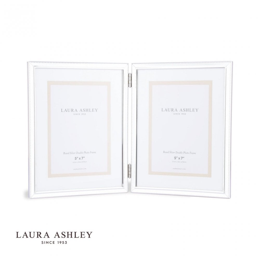 Boxed 5x7 inch Double Photo Frame Polished Silver