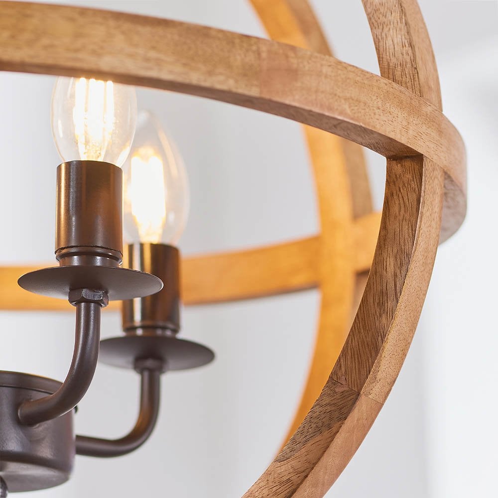 Toba 4 Light Pendant with Wood & Bronze Finish