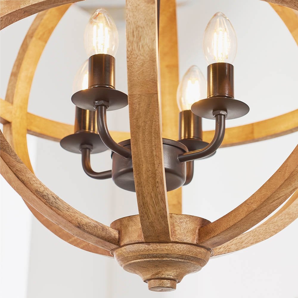 Toba 4 Light Pendant with Wood & Bronze Finish