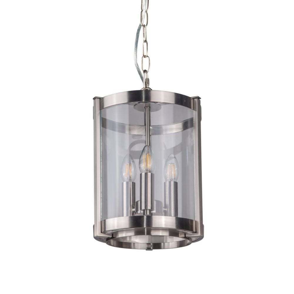 Hudson 3 Light Glass Pendant in Satin Chrome