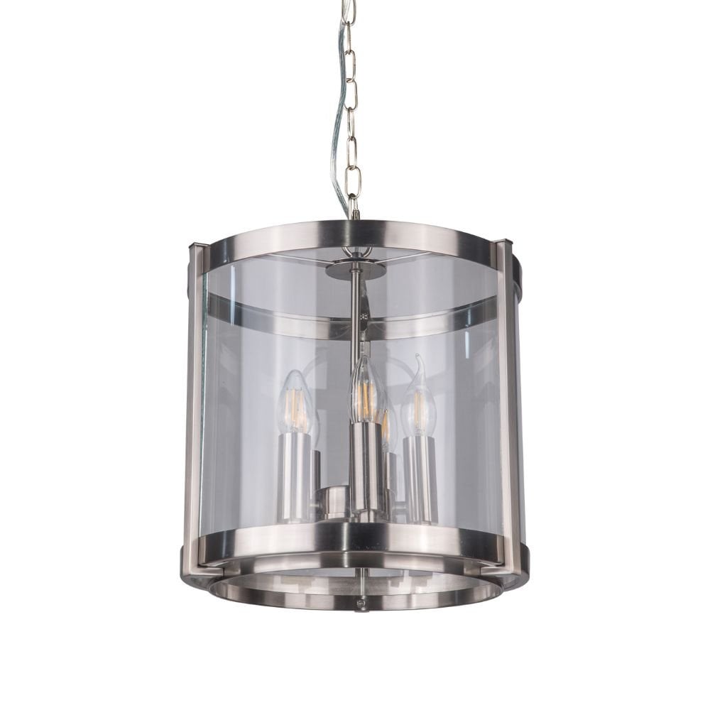 Hudson 5 Light Glass Pendant in Satin Chrome