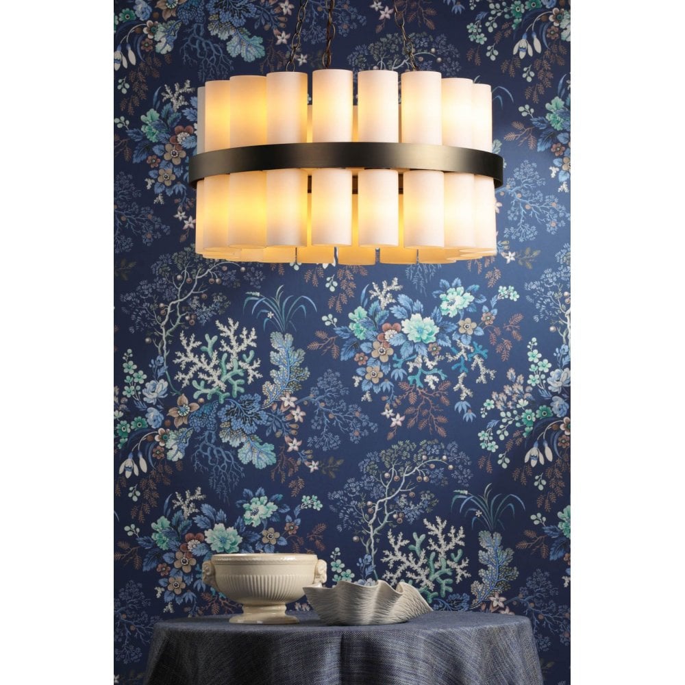 Anais 36 Light Opal Glass & Antique Brass Pendant