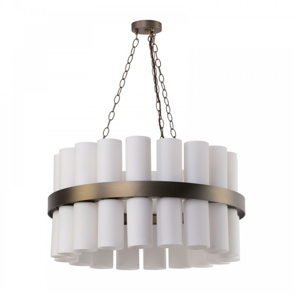 Anais 36 Light Opal Glass & Antique Brass Pendant