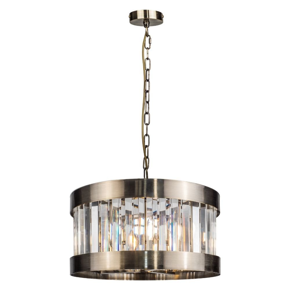 Pandora E27 3 Light Crystal Pendant Antique Brass