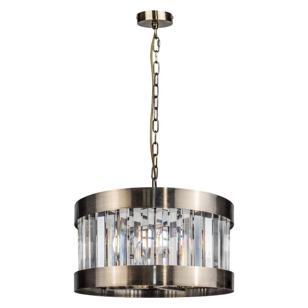 Pandora E27 3 Light Crystal Pendant Antique Brass