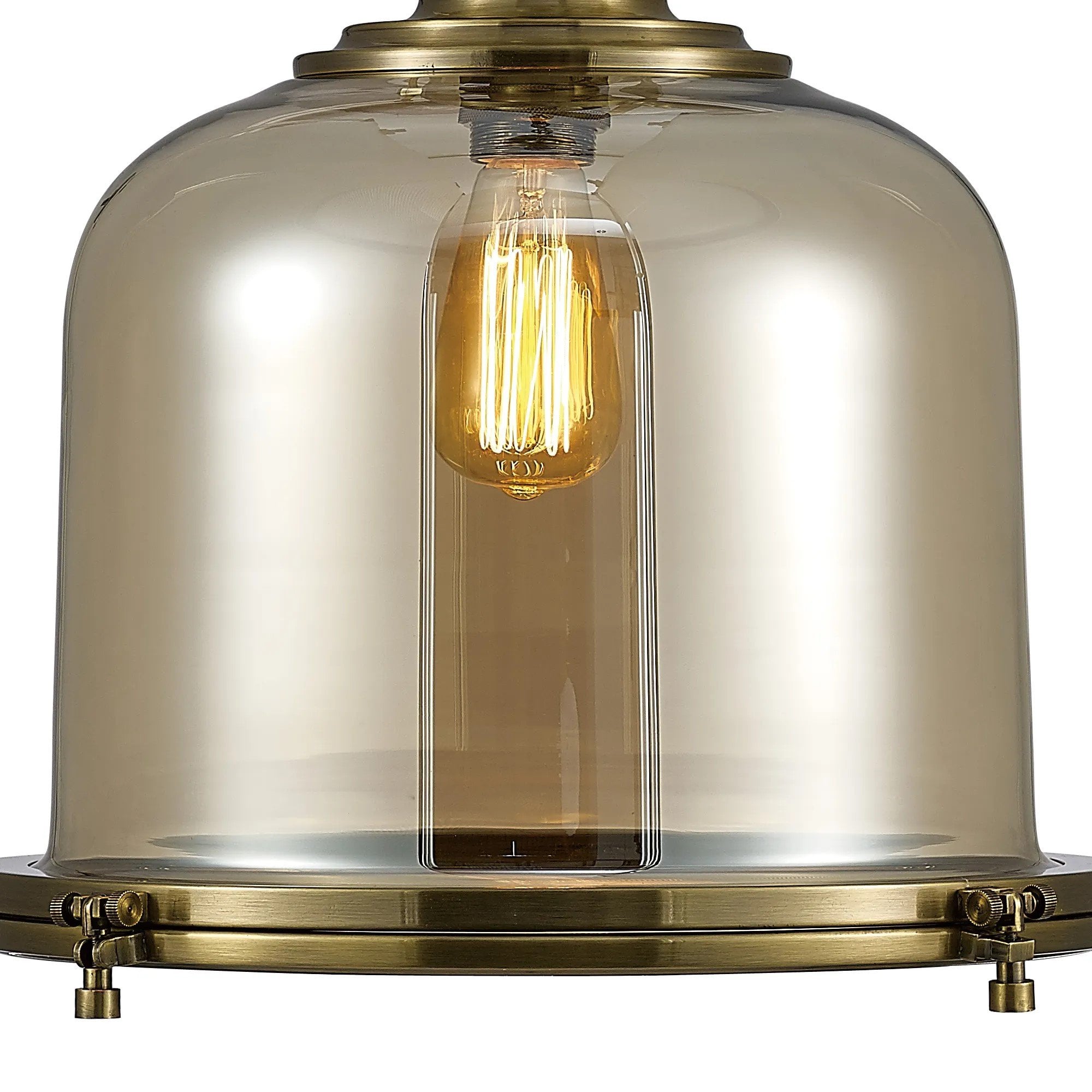 Riley Large Bell Pendant in Antique Brass & Cognac Glass