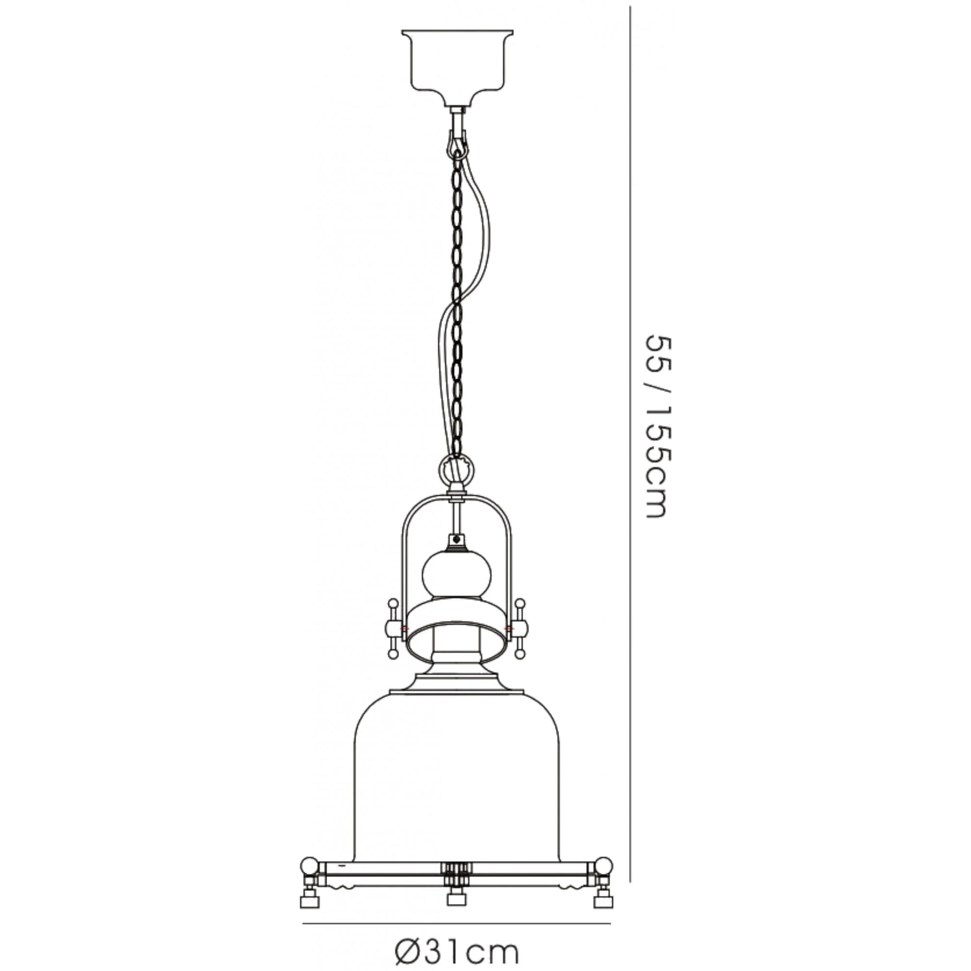 Riley Small Bell Pendant in Antique Brass & Cognac Glass