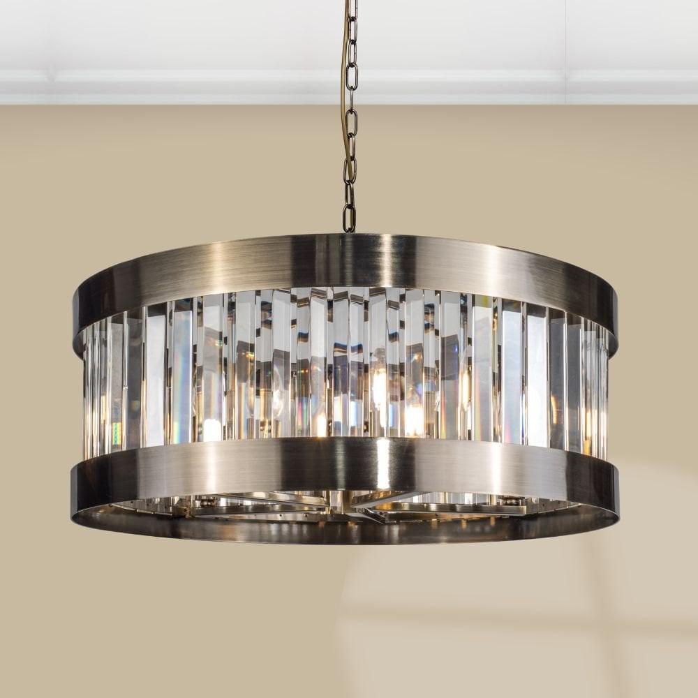 Pandora E27 5 Light Crystal Pendant Antique Brass
