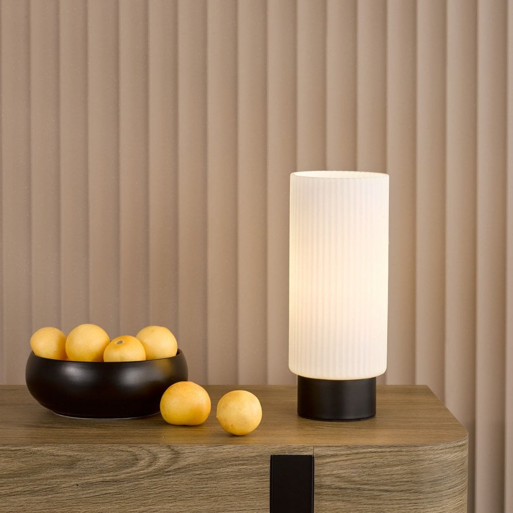Aneska Matt Black Touch Table Lamp with Opal Glass