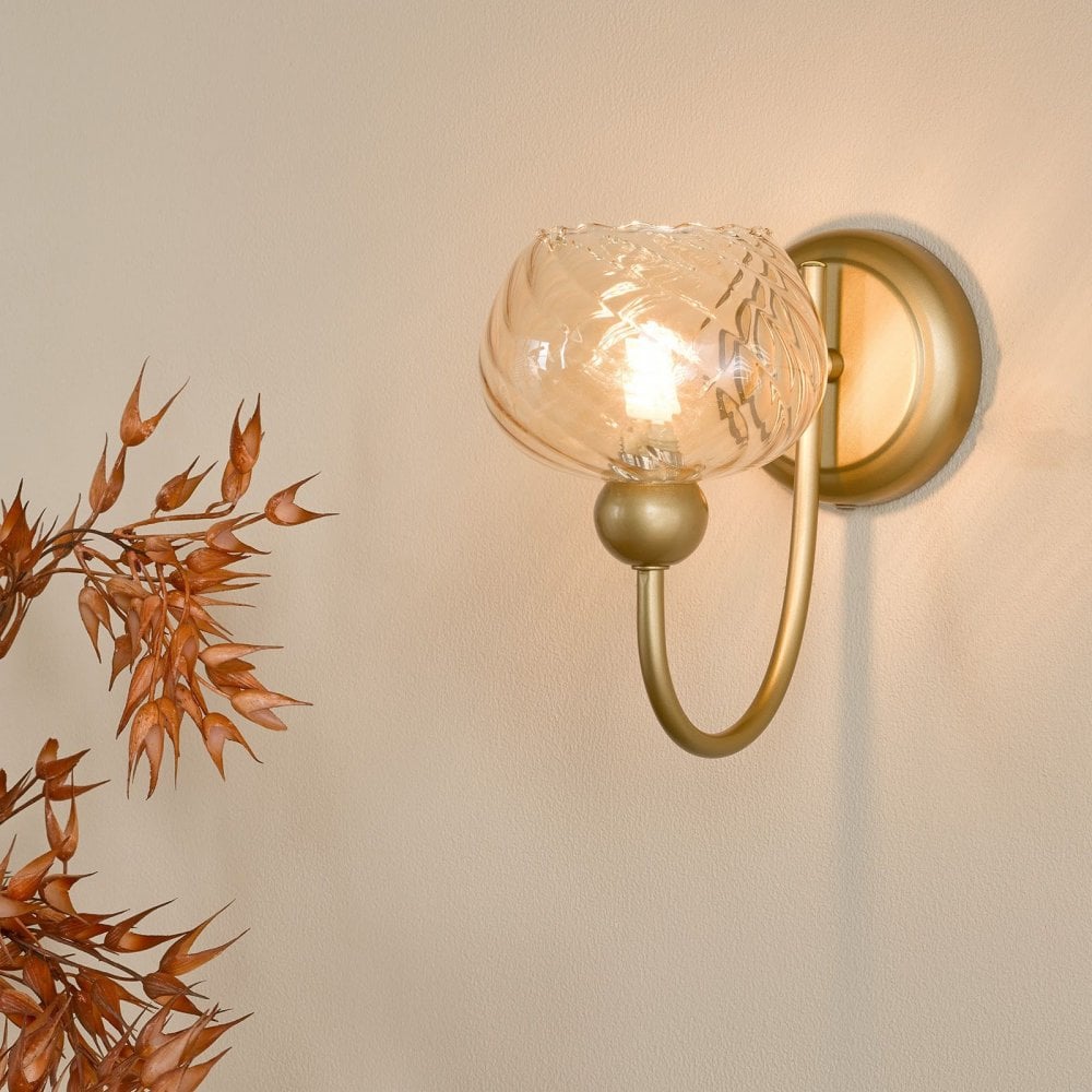Cognac Satin Gold & Champagne Glass Wall Light