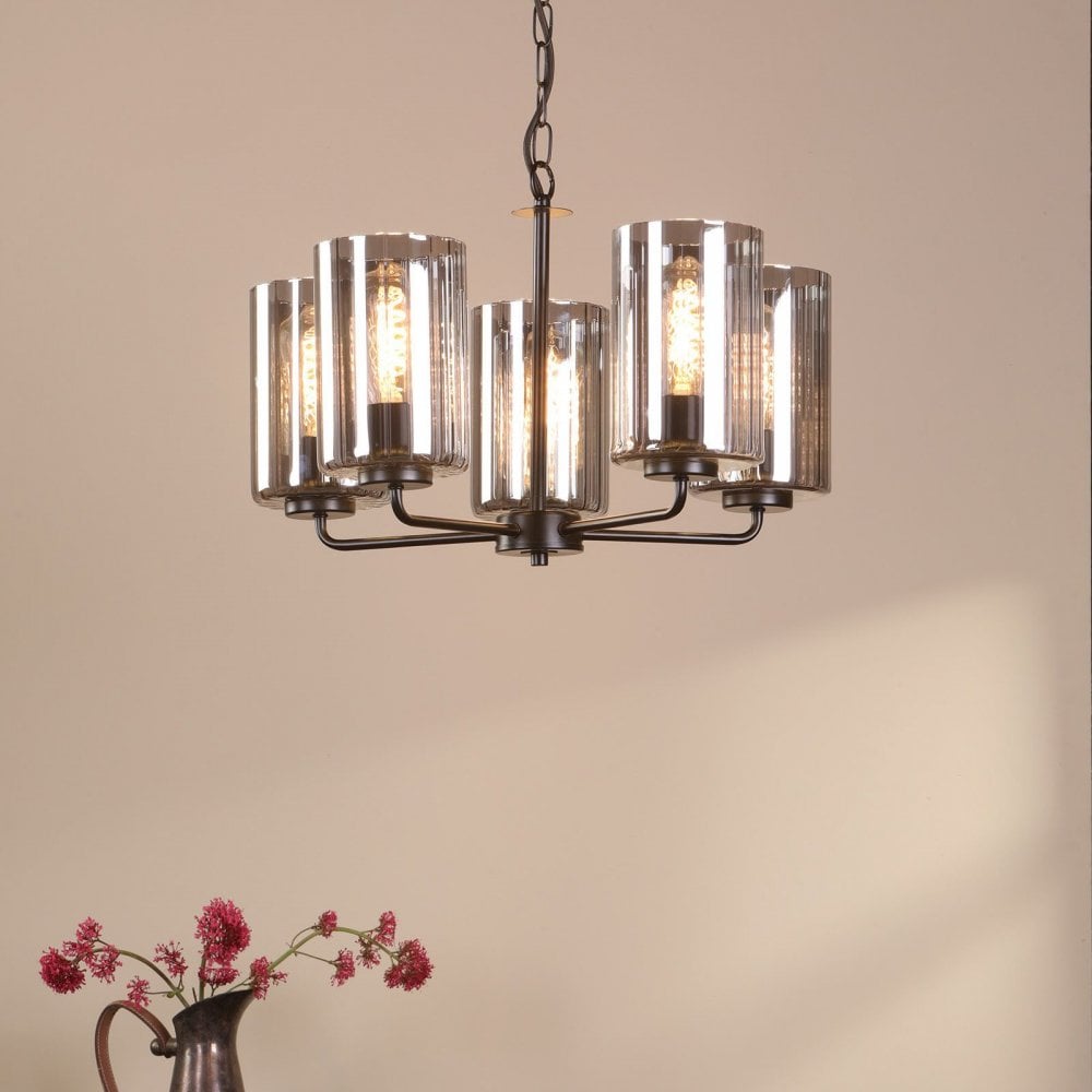Daylin Satin Black & Smoked Glass 5 Light Pendant