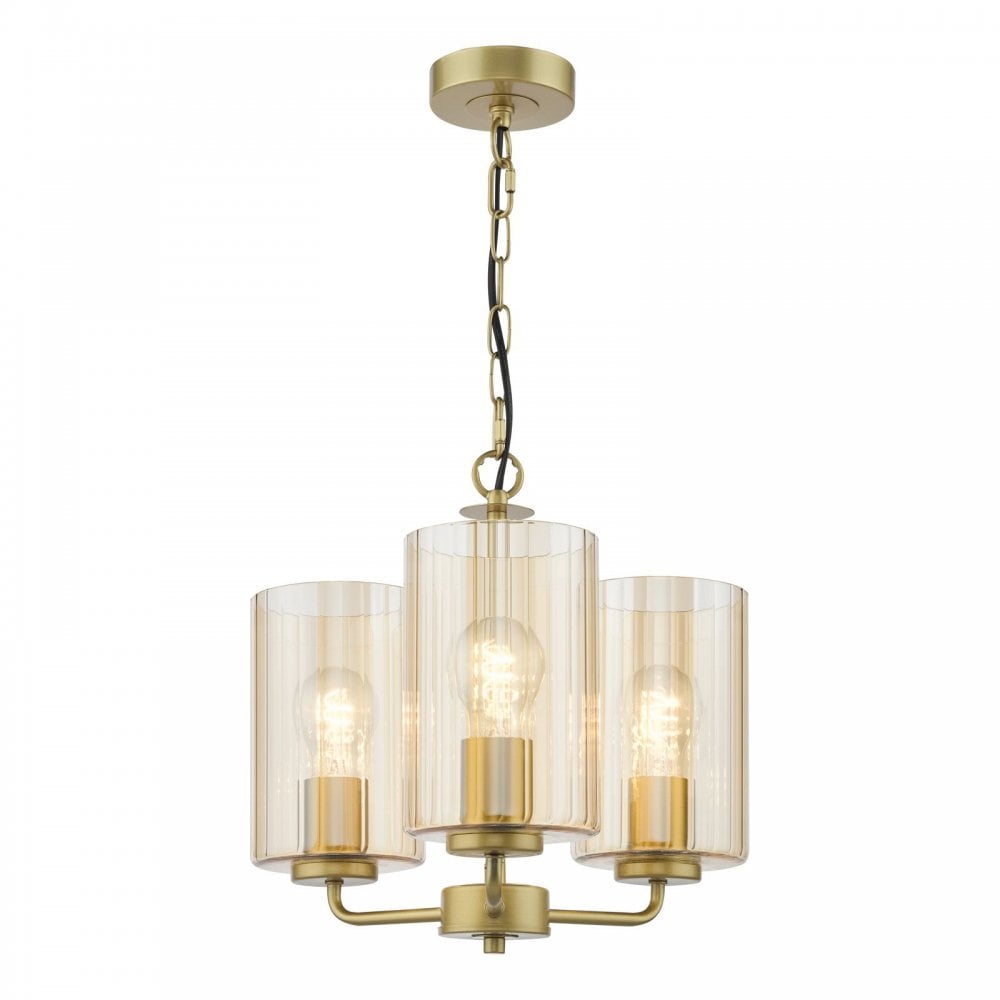 Daylin Satin Gold & Amber Glass 3 Light Pendant