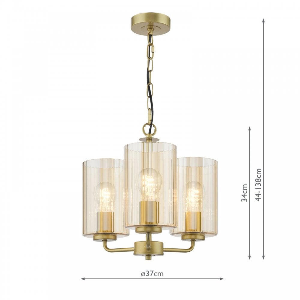 Daylin Satin Gold & Amber Glass 3 Light Pendant
