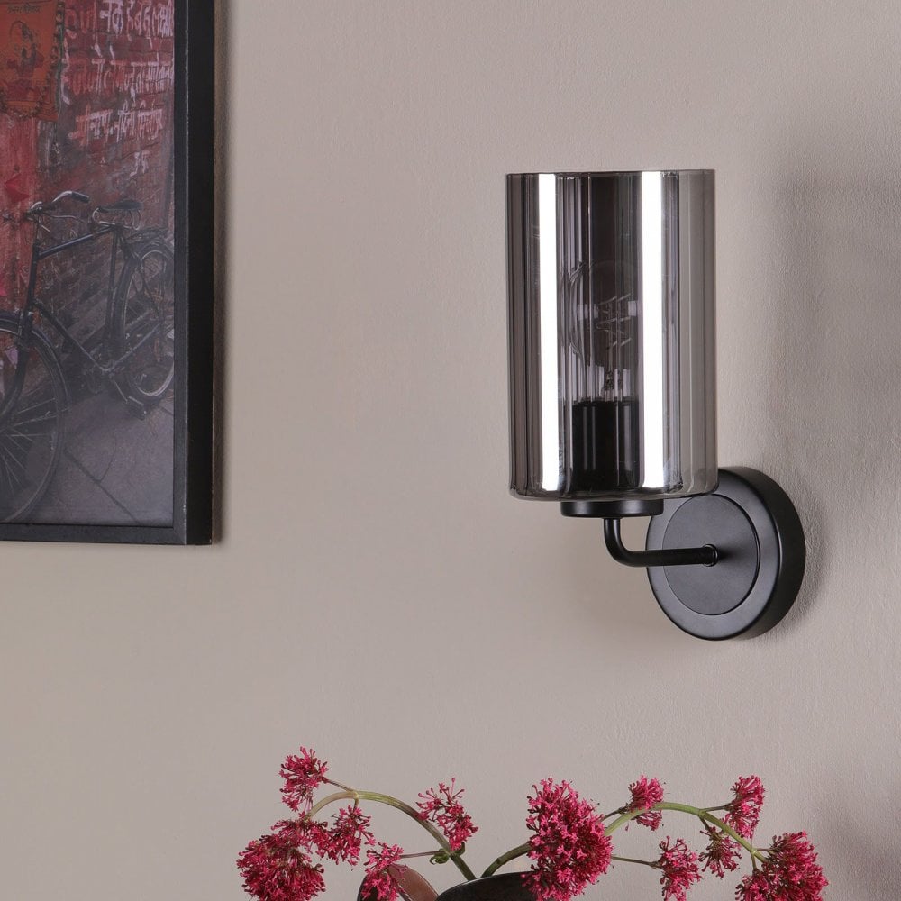 Daylin Satin Black & Smoked Glass Wall Light
