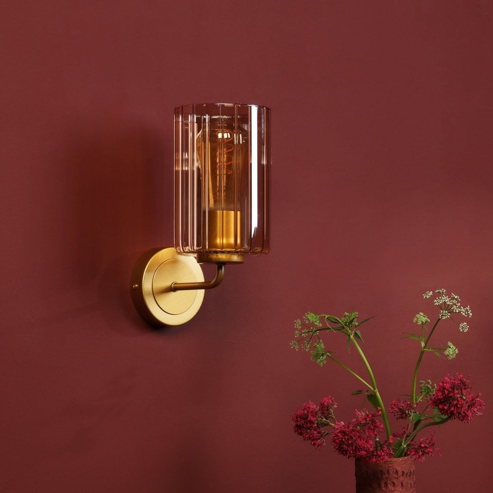 Daylin Satin Gold & Amber Glass Wall Light