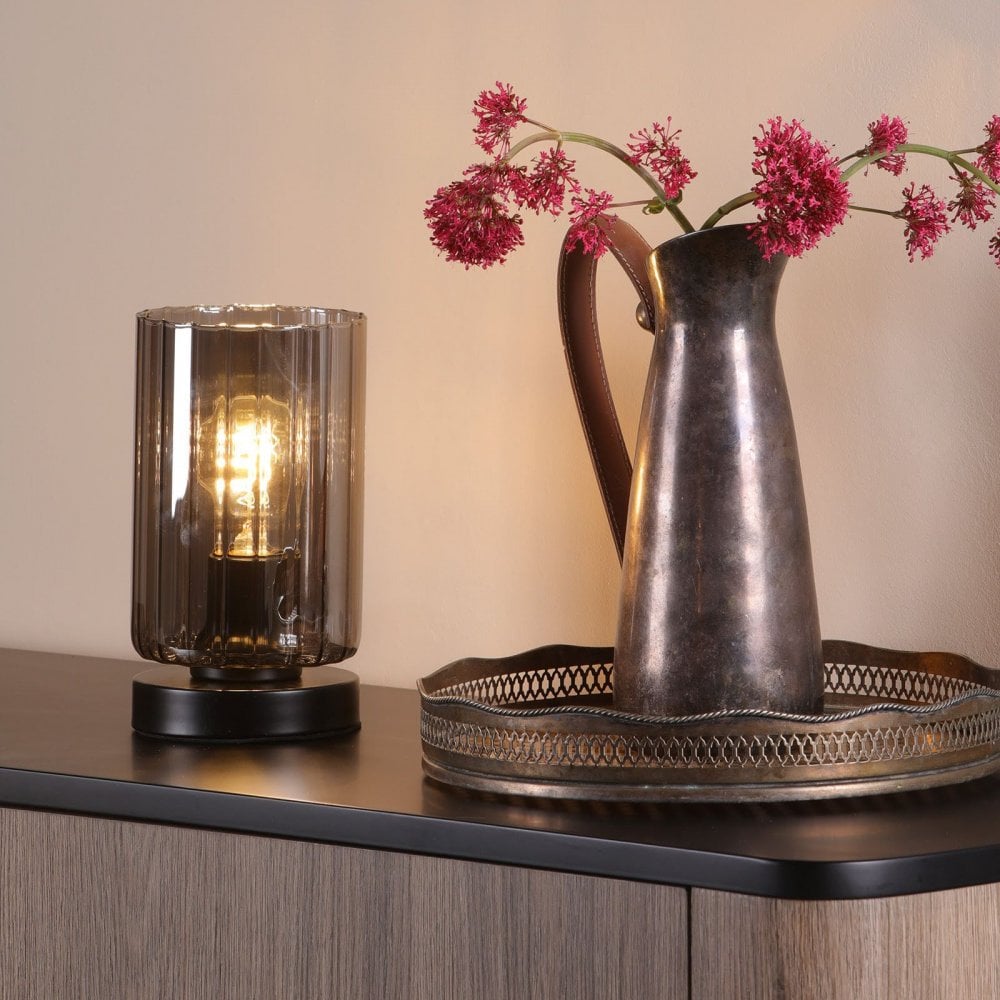 Daylin Satin Black & Smoked Glass Touch Table Lamp