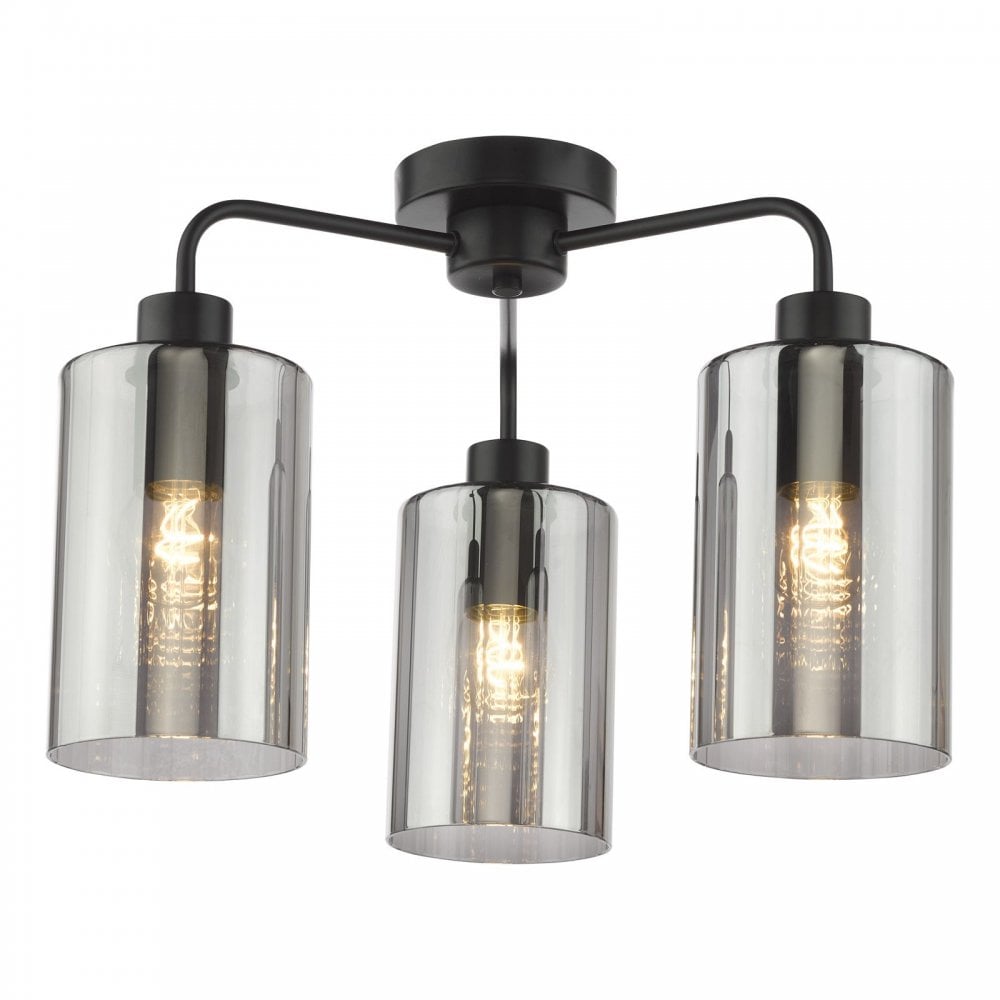 Daylin Satin Black & Smoked Glass 3 Light Semi Flush