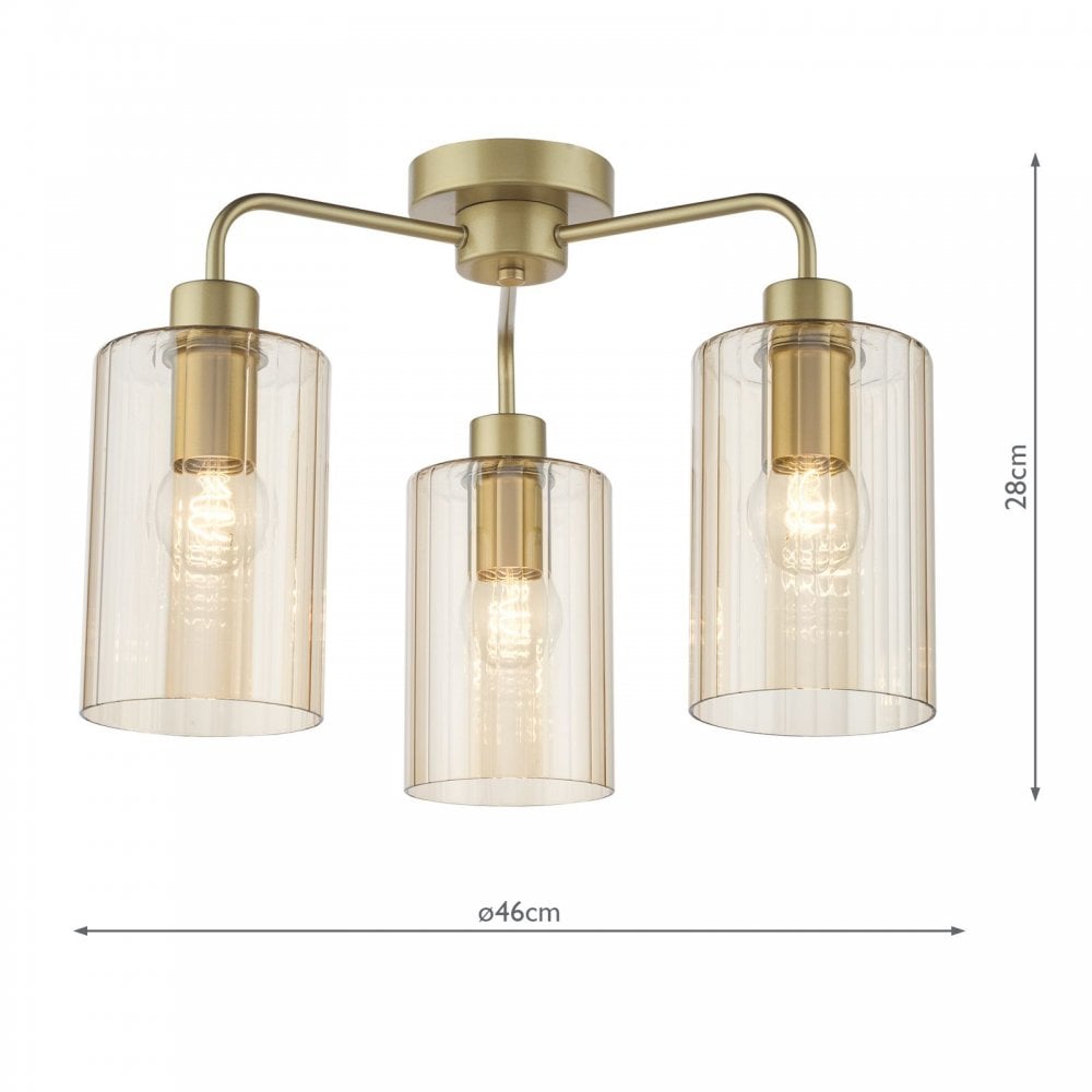 Daylin Satin Gold & Amber Glass 3 Light Semi Flush
