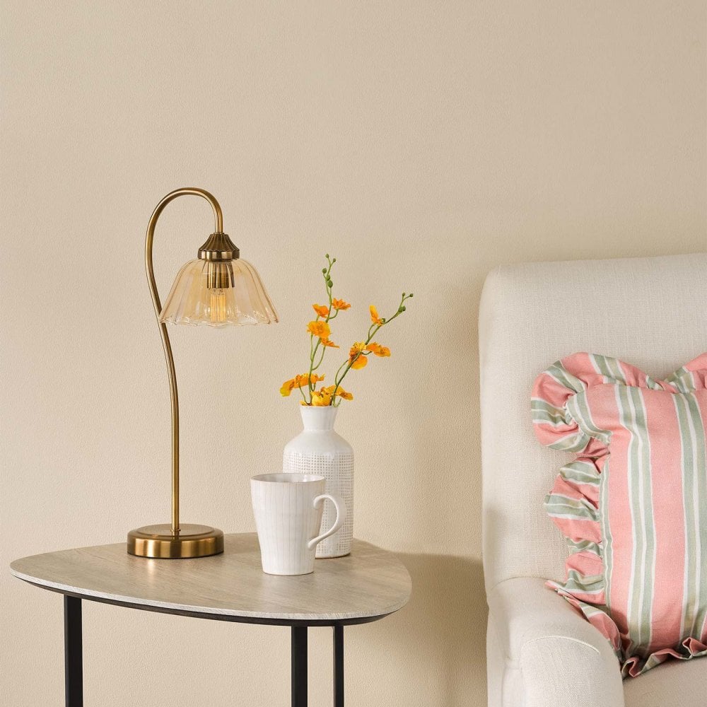 Erika Antique Bronze & Amber Glass Table Lamp