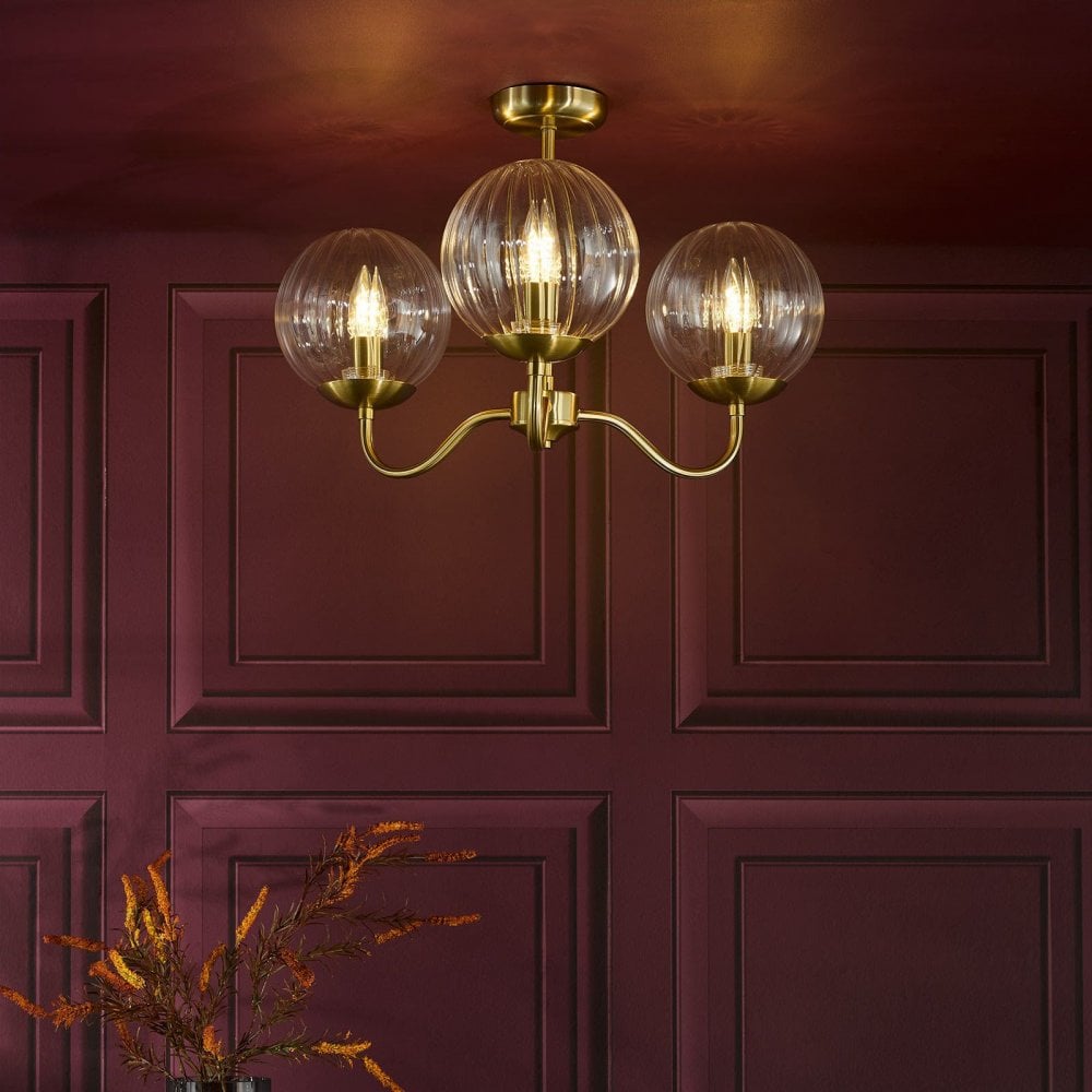 Jocelyn 3 Light Brass Semi Flush Fitting