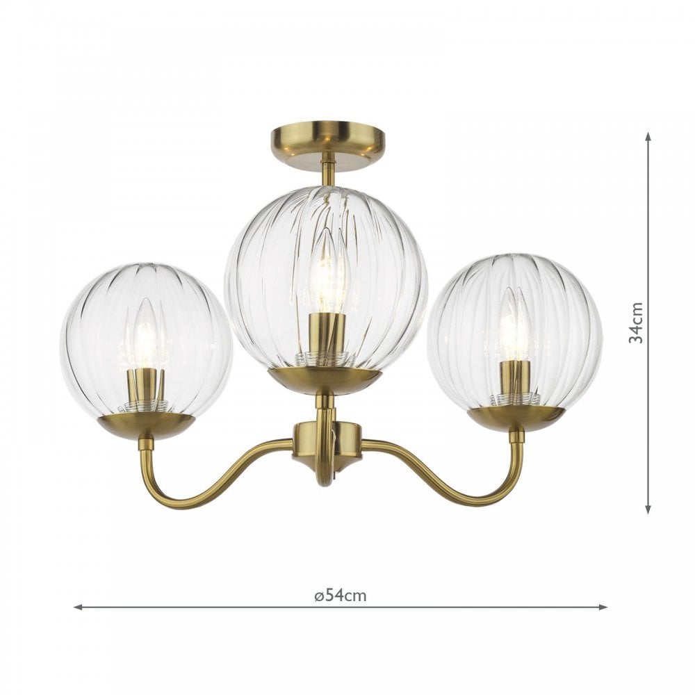 Jocelyn 3 Light Brass Semi Flush Fitting