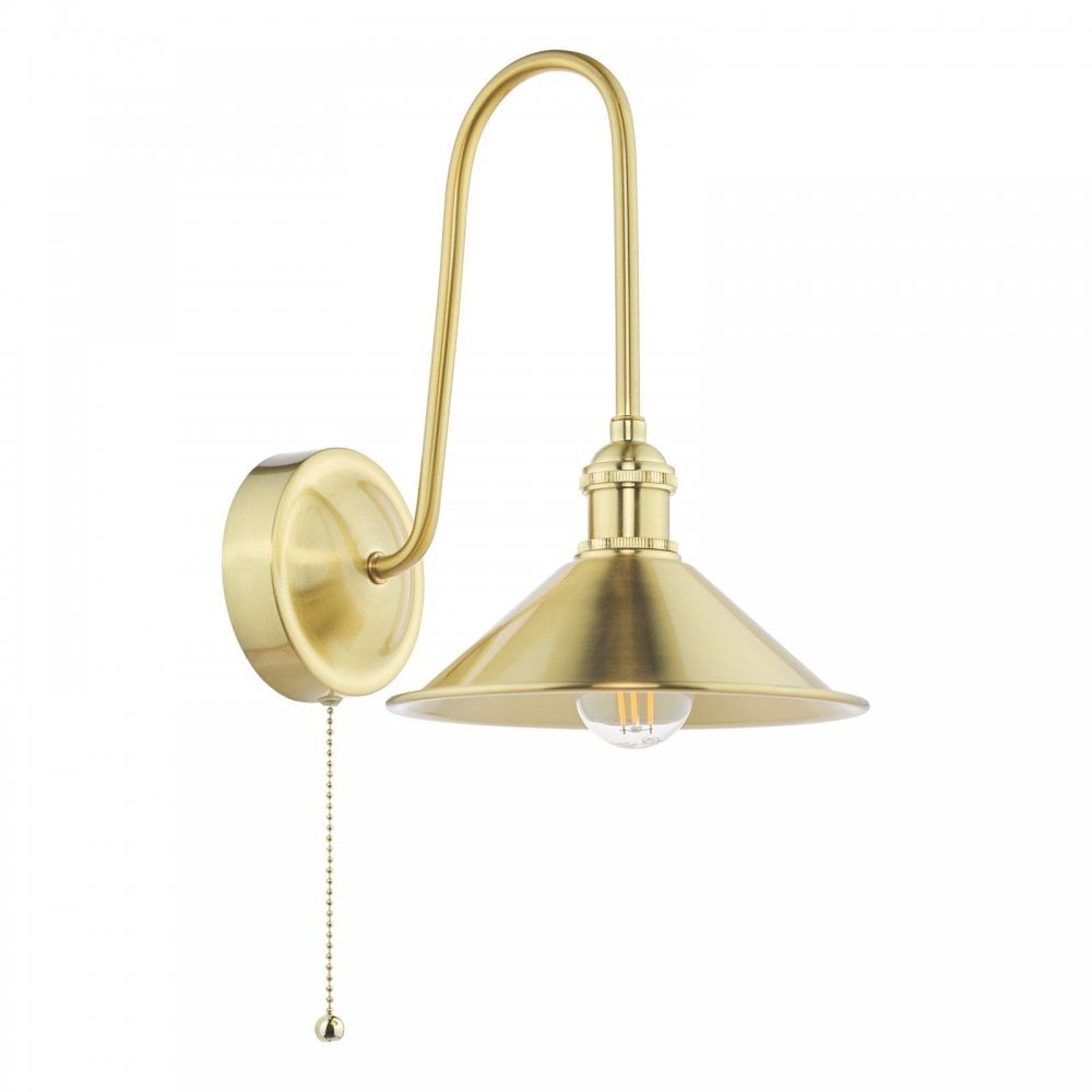 Hadano Brass Curved Arm Wall Light with Brass Shade