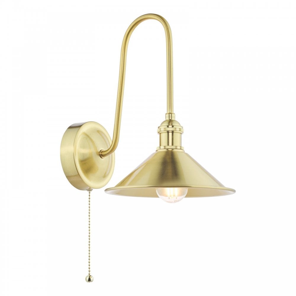 Hadano Brass Curved Arm Wall Light with Brass Shade