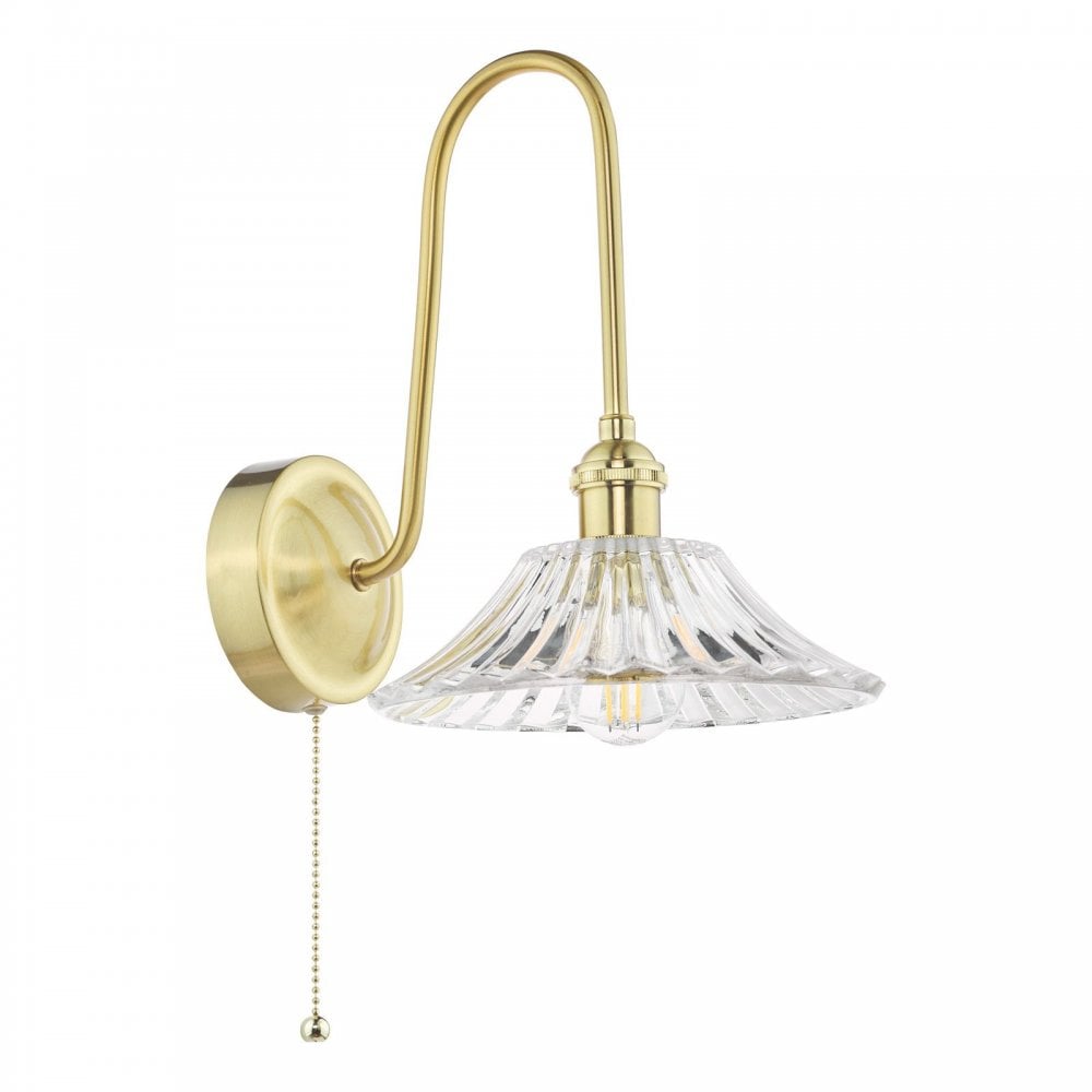 Hadano Brass Curved Arm Wall Light with Flared Shade