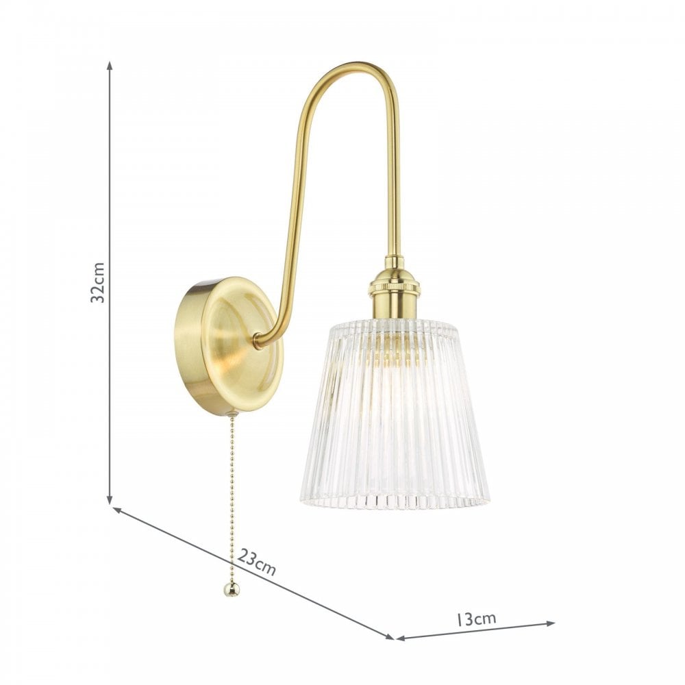 Hadano Brass Curved Arm Wall Light with Ribbed Shade