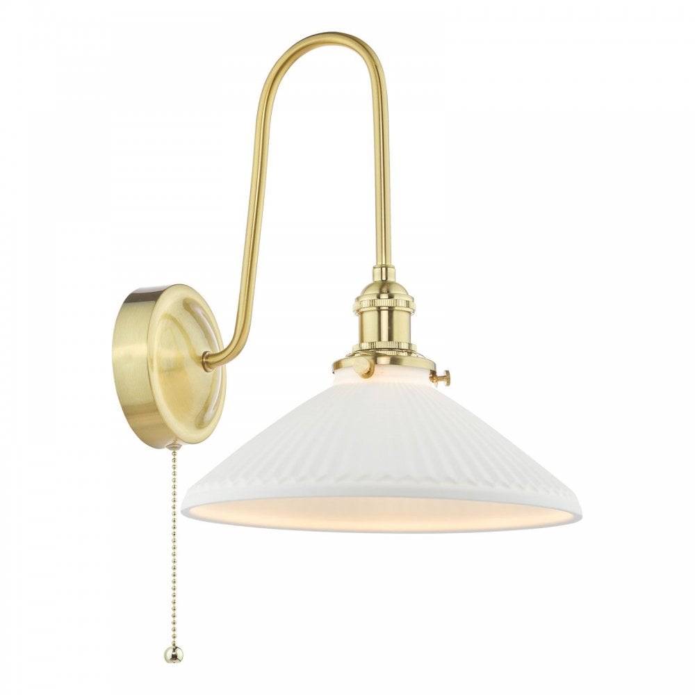 Hadano Brass Curved Arm Wall Light with Shallow Shade